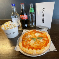Mineral Water, Salted Popcorn and Margarita Pizza